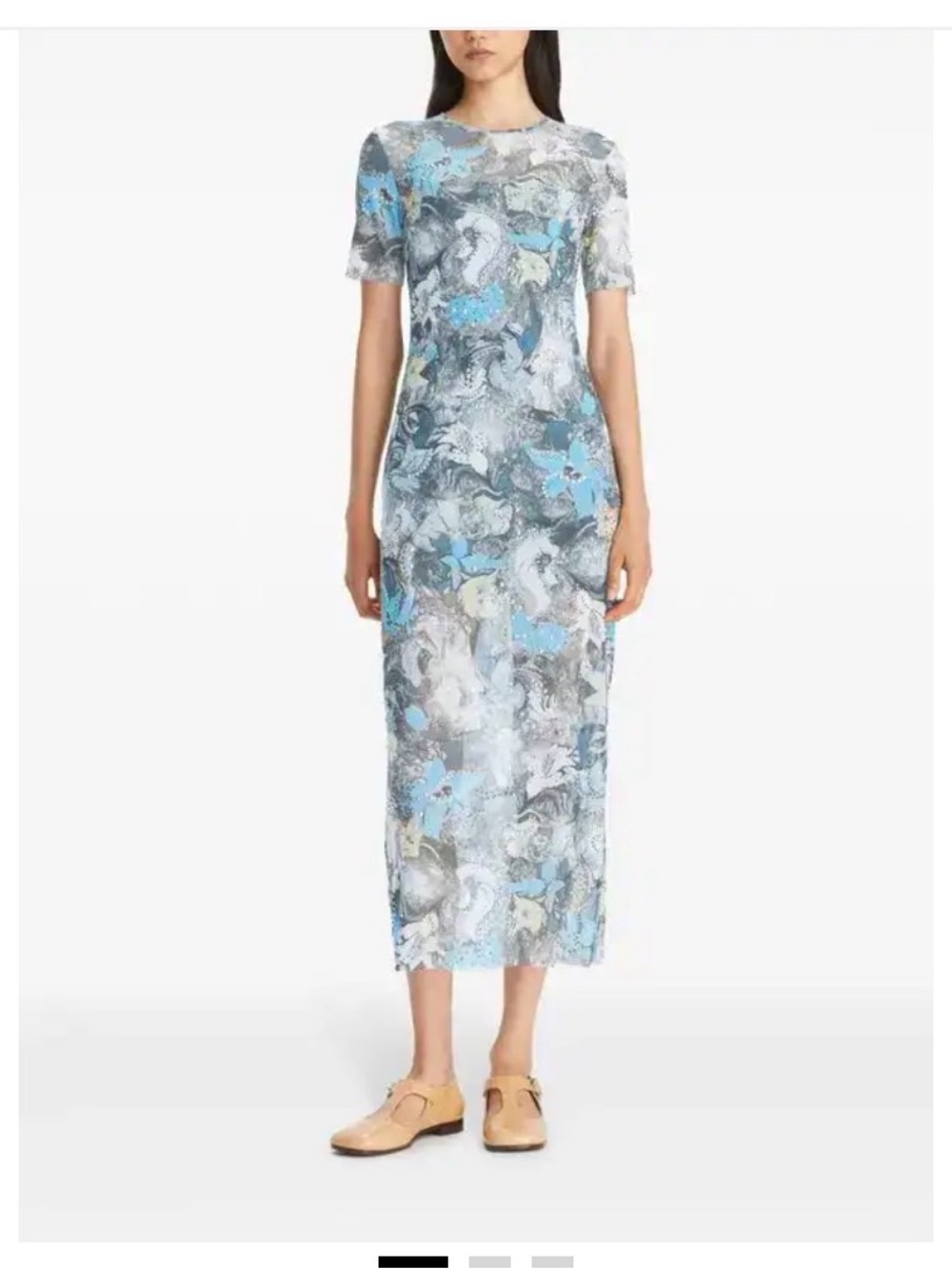 Tory Burch Blue and Gray Mesh Floral-Print Short Sleeve Maxi Dress - Picture 2 of 5